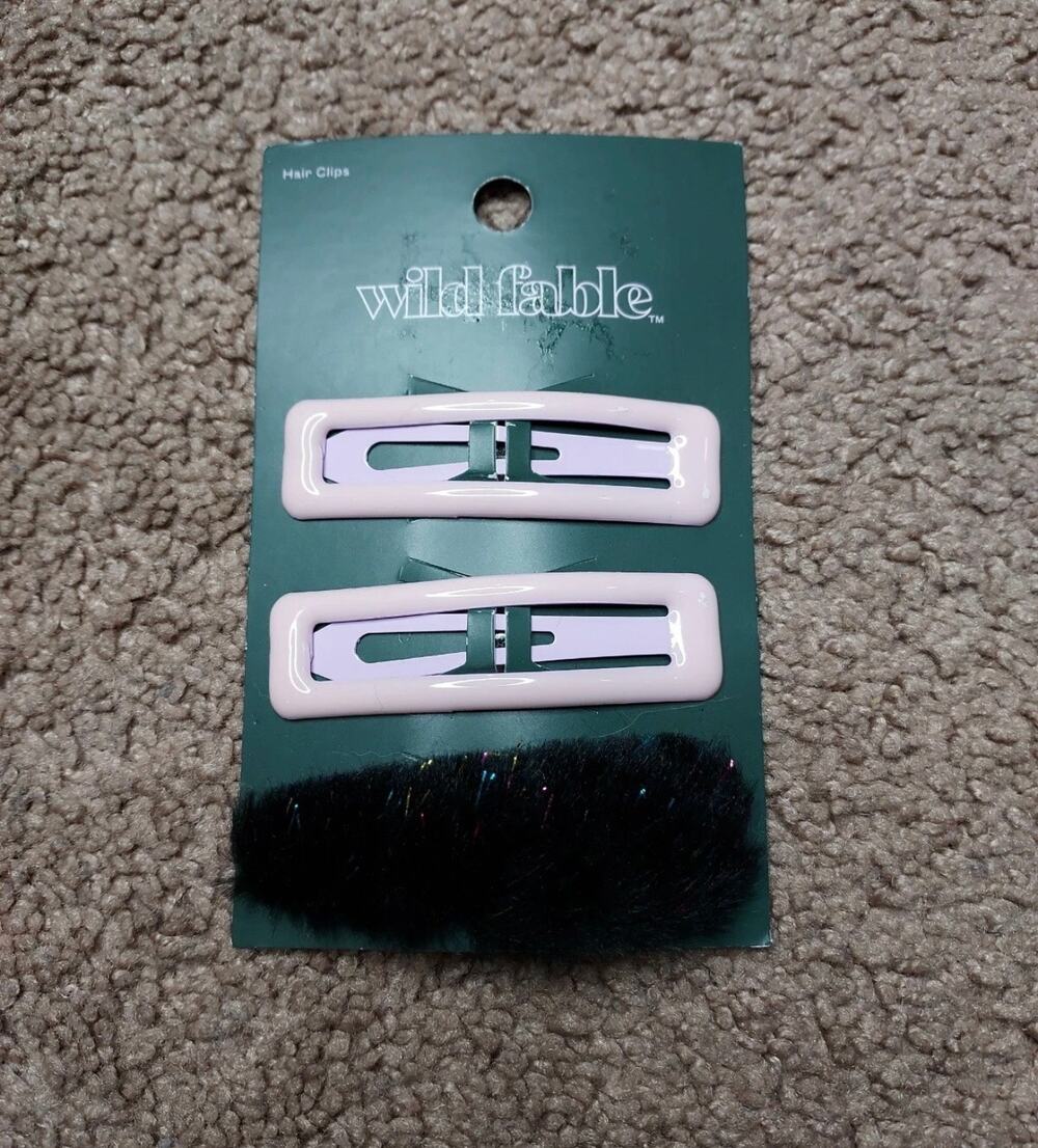 NWT Wild Fable 3-Piece Hair Clips Purple & Fuzzy Black Y2K Style Hair Clips